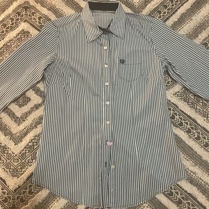 Cinch Black and Turquoise PinStriped Long Sleeve Button Up
